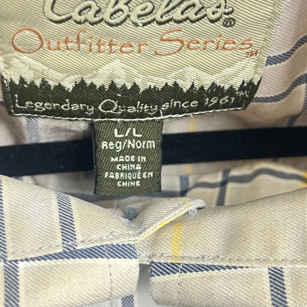 Cabela's Outfitters Series Shirt Mens Large Beige Grid Plaid Cotton Button Down‎ - Picture 8 of 13